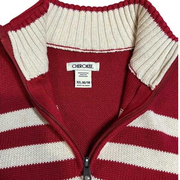 CHEROKEE Red Stripe Nautical Fisherman 1/4 Zip Y2K Cotton Sweater Women 16 18 XL - Picture 3 of 6